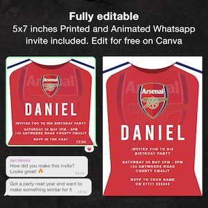 Invitation d'anniversaire animée d'Arsenal | Evite numérique modifiable de fête de football | Invitation WhatsApp à la célébration de l'Arsenal | Invitation au stade Emirates