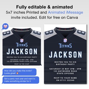 Animated Tennessee Titans Birthday Invitation | Editable Digital Football Party Invite | Titan Up NFL Celebration Invitation Tailgate Party