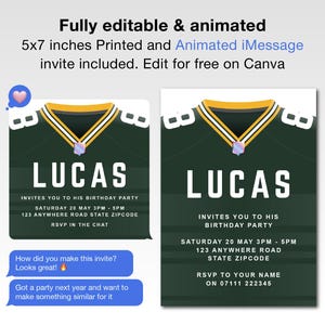 Editable Green Bay Packers Birthday Invitation | Animated Digital Football Party Invite | Cheeseheads NFL Celebration Invitation NFL Packers
