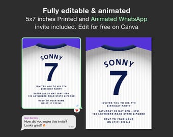 Edytowalne zaproszenie urodzinowe Tottenham Hotspurs | Animowane cyfrowe zaproszenie na imprezę piłkarską | Zaproszenie na imprezę Spurs Celebration | Zaproszenie Spurs