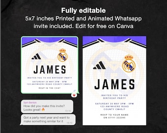 Bearbeitbar Animierte Real Madrid Party Einladung | Digitaler Fußball-Geburtstag Evite | Madrid WhatsApp Feier einladen | Real Madrid Thema