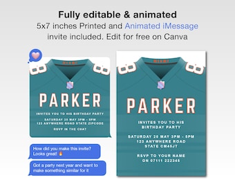 Animated Miami Dolphins Birthday Invitation | Editable Digital Football Party Invite | Miami Dolphins NFL Celebration Invitation NFL Party