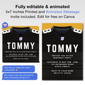 Animated Pittsburgh Steelers Birthday Invitation | Editable Digital Football Party Invite | Pittsburgh Steelers NFL Celebration Invitation
