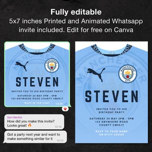 Editable Animated Manchester City Party Invitation | Digital Football Birthday Evite |  Man City WhatsApp Celebration Invite | Etihad Theme
