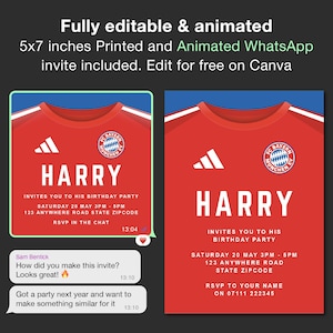 Editable Animated FC Bayern Munich Invitation | Digital Football Birthday Evite | Bayern WhatsApp Celebration Party | Bayern Munich CF Theme