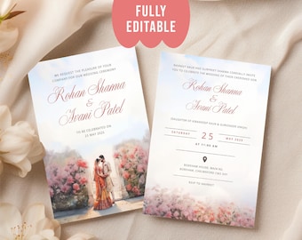 Elegant Indian Wedding Invitation, Indian Wedding Invite, Wedding Invitations, Wedding Invitation Template, Wedding Invitation Card, Hindu