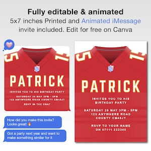 Animated Kansas City Chiefs Birthday Invitation | Editable Digital Football Party Evite Kansas Chiefs Celebration WhatsApp Invite Superbowl