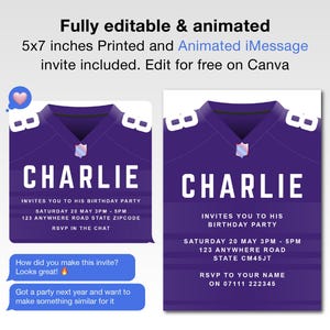 Editable Minnesota Vikings Birthday Invitation | Animated Digital Football Party Invite | Minnesota Vikings NFL Celebration Invitation NFL