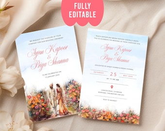 Elegant Indian Wedding Invitation, Sikh Wedding Invite, Punjabi Invitation, Wedding Invitation Template, Hindu Wedding Invitation Card, DIY