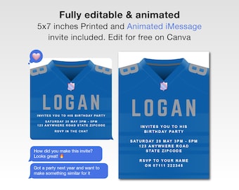 Invito di compleanno animato Detroit Lions / Invito digitale modificabile per festa di football / Invito per festa Detroit Lions NFL Tailgate NFL