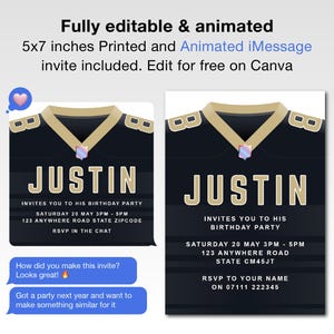 Animated New Orleans Saints Birthday Invitation | Editable Digital Football Party Invite | New Orleans Saints NFL Celebration Invitation NFL