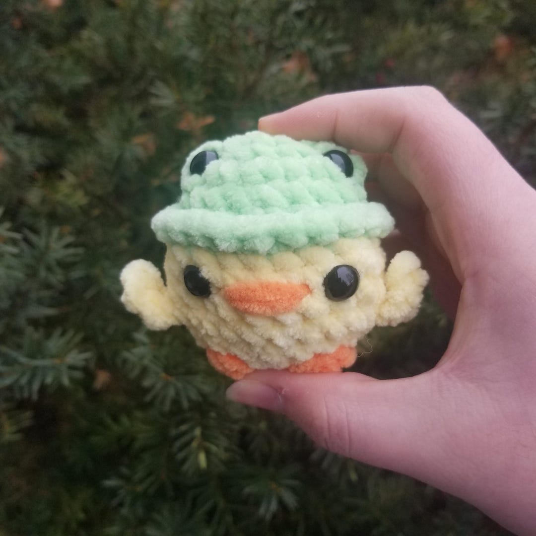 Handmade Crochet Duck Toy with Frog Hat