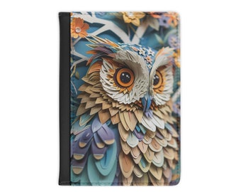 Owl Passport Cover: 3D Effect Faux Leather Bird Lover Gift
