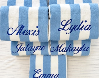 Personalized Cabana Stripe Beach Towel | Custom Monogram Pool Towel, Quick Dry Summer Gift