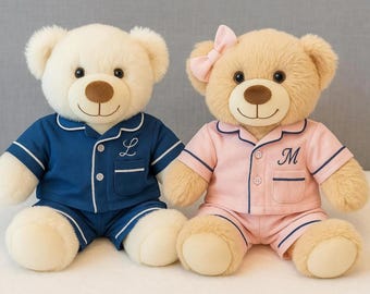 Personalized Teddy Bear in Pajama with Embroidered Initial, Soft Plush, Keepsake Gift for Baby.