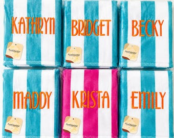 Personalized Cabana Stripe Beach Towel | Custom Monogram Pool Towel, Quick Dry Summer Gift
