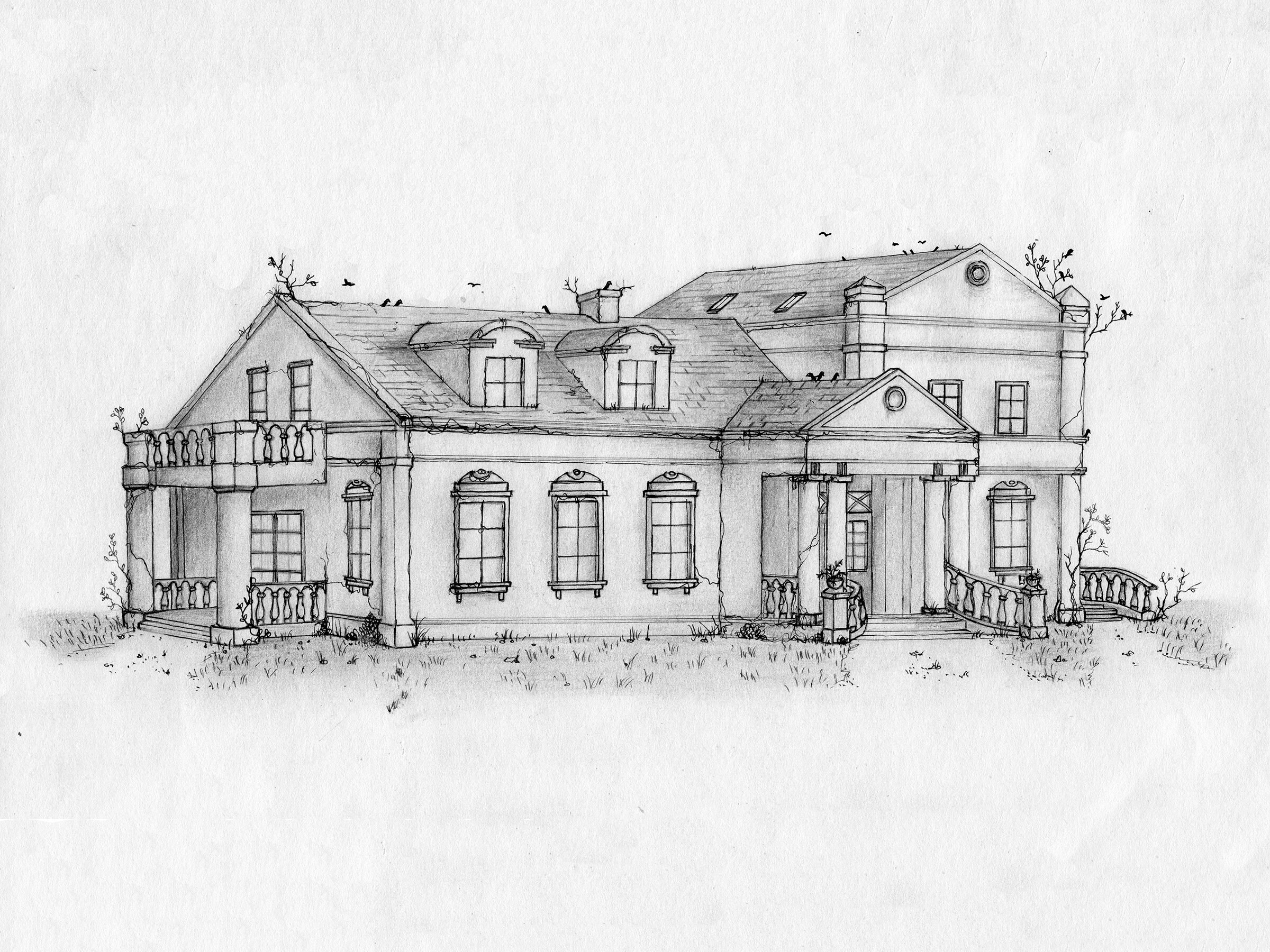 Custom Hand Drawn House Portrait, Pen & Pencil Illustration From Your ...