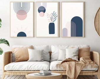 Set of 3 Boho Abstract Wall Art Prints, Printable Home Decor Boho Wall art Scandi Art Mid Century Prints Neutral Geometric Modern Art