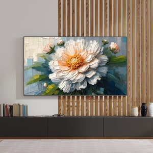 Frame TV Art Abstract Flower Painting, Floral Painting Digital Download, Textured 3D Wildflower, Art for Frame TV with Pastel Neutral Tones