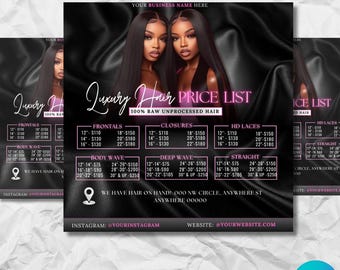 Hair Price List Template, Price list template, Editable Price List Template Canva, Bundle price list