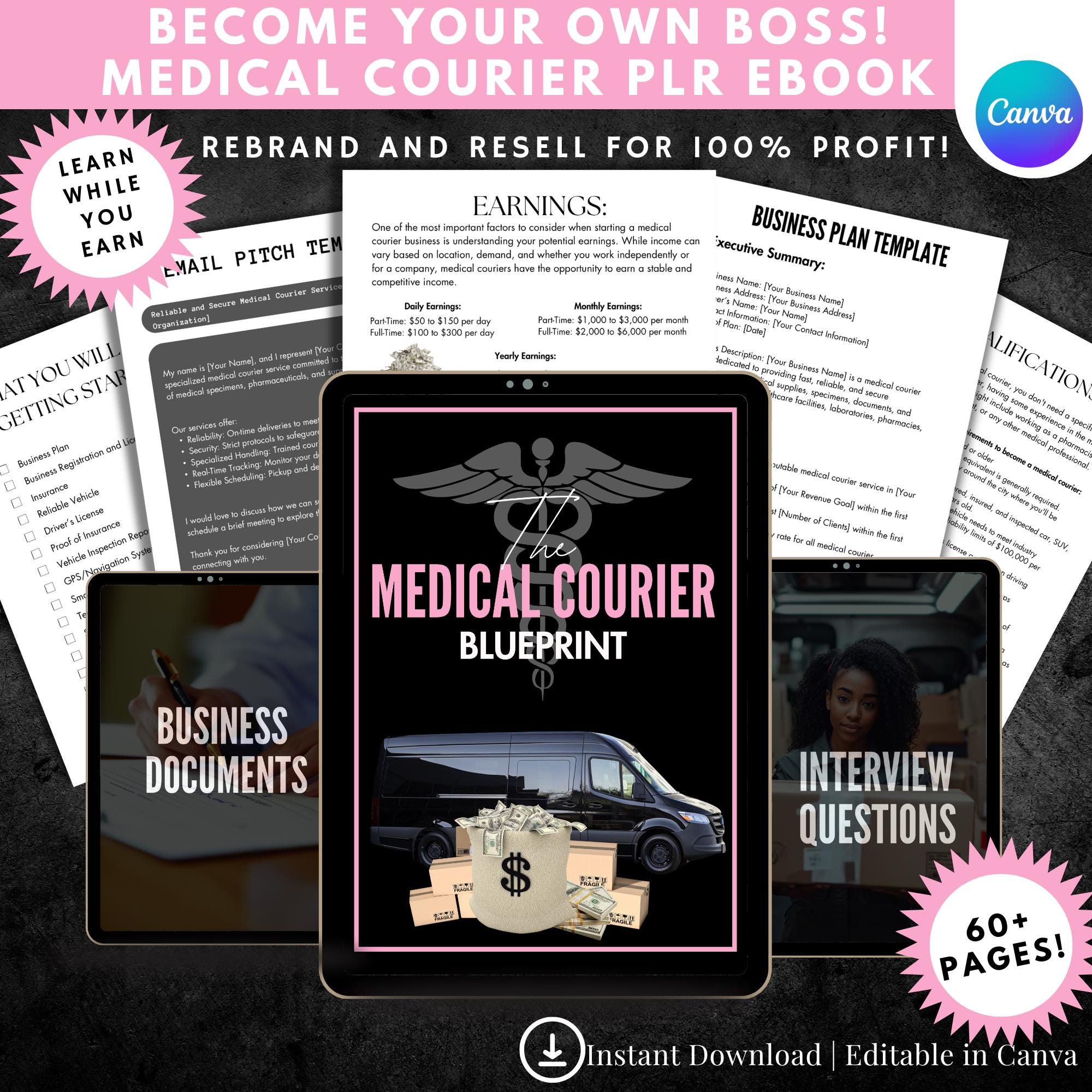 Medical Courier  Ebook with PLR / MRR | Learn How to Start a Courier Service | Rebrand & Resell | Editable Canva Template | Digital Download