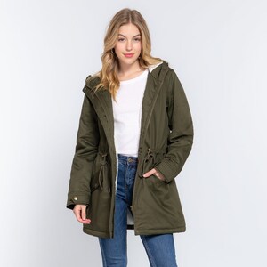 Fuzzy lined utility parka coat top