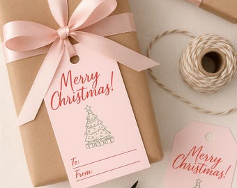 Pink Christmas Gift Tags | Printable Holiday Labels (Digital Download)