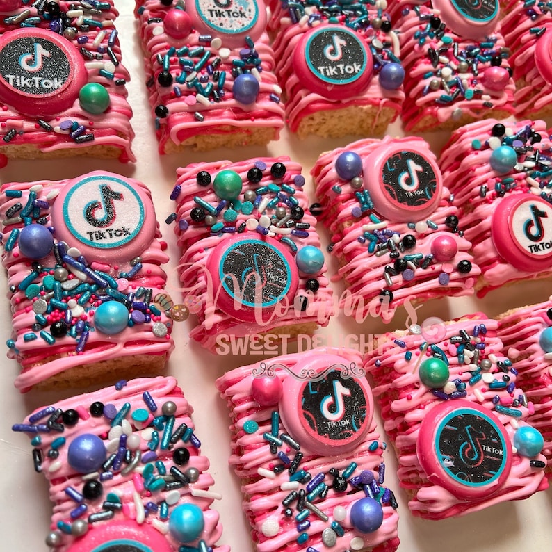 Tik Tok Chocolate Covered Rice Krispy Treats, Party Favors, Music Party, Tik Tok Party