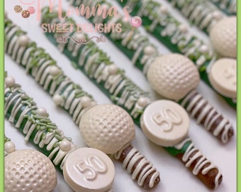 Golf chocolate covered pretzels, 50th birthday , golf lover, 50th birthday party favors, golf candy, golf chocolate , golf gift , golf balls