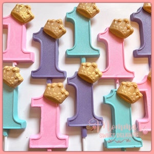 Number 1 Chocolate Lollipops, First Birthday Party Favors, Pink and Gold Party, Chocolate, Princess Party decorations, princess birthday