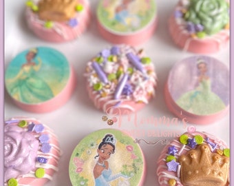 Prinzessin Tiana Chocolate Covered Oreos, Prinzessin Party, Gastgeschenke, Tiana Party, Geburtstag, Süßigkeitentisch, Geburtstagsprinzessin, Frosch, Dekor