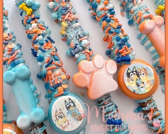 Bluey Chocolate Covered pretzel, Bluey Birthday party , puppy party favors, puppy party, paw prints, bones, bluey decor, candy table , bingo