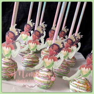 Princess Tiana Cake Pops, Princess party, party favors, Tiana party, birthday, candy table, birthday princess, frog