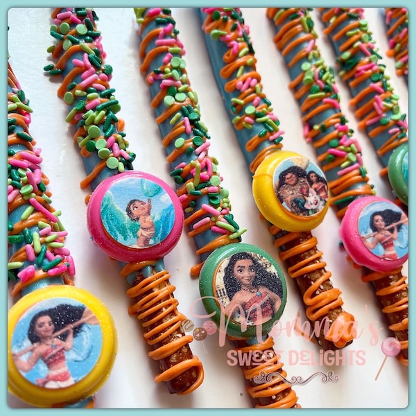 Moana Chocolate Covered Pretzels , Luau Party, Luau Birthday, Moana Birthday Party, Candy Table, Moana Party Favors,