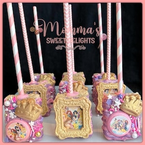 Princess Chocolate Covered Rice Krispies, Princess party, party favors, Tiana party, birthday, candy table, Cinderella, Belle, Snow White