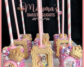 Prinzessin Chocolate Covered Rice Krispies, Prinzessin Party, Gastgeschenke, Tiana Party, Geburtstag, Candytable, Cinderella, Belle, Schneewittchen