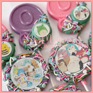 Squishmallow Chocolate Lollipops, Squishmallow party, birthday party, squishmallow party favors, candy table, squishmallow 9th birthday