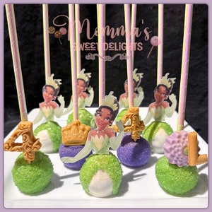Princess Tiana Cake Pops, Princess party, party favors, Tiana party, birthday, candy table, birthday princess, frog