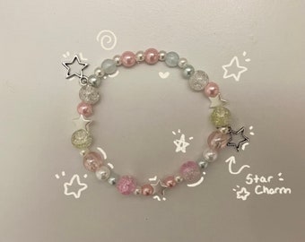 Coquette beaded bracelet. y2k, Aesthetic, coquette, cute, gift idea, star, pastel