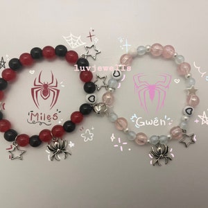 Spiderman Miles Morales & Gwen Stacy matching beaded bracelets, gift idea, y2k, coquette, bff, cute, couple, jewelry, charms, Aesthetic