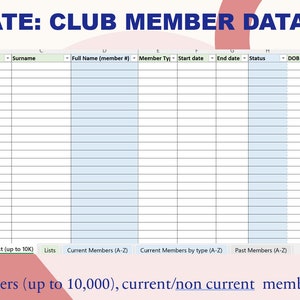 Excel Spreadsheet Template: Club member database (Aus Date Formatting)