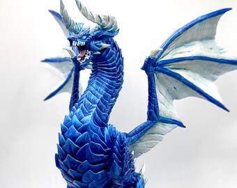 Colbalt Blue Dragon Figurine, Dungeons and Dragons Mini, Blue Dragon Mini, Fully Painted