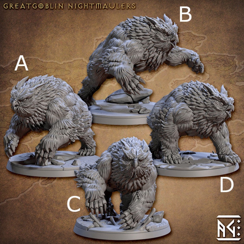 Owlbear Mini, Horned Owlbear Miniature, Pack of Owlbears Minis, Dnd ...