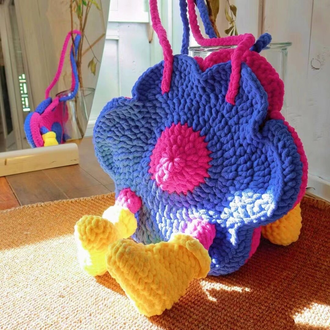 Cute Flower Shoulder Bag Crochet Daisy Crochet Bag, Small Foot Flower Shoulder Bag, Handmade