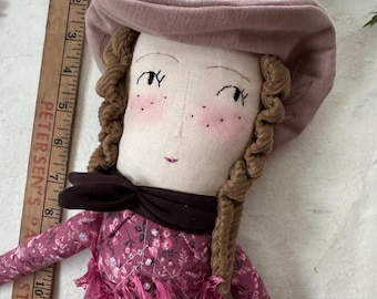 Handmade Tattooed Cowgirl Art Doll: Vintage Fabrics, Fringe & Pearl Snaps