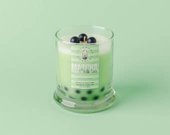 Matcha Milk Tea Boba Candle: 9oz Soy Wax Candle