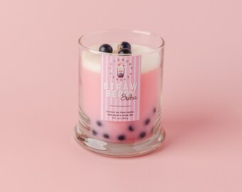 Strawberry Boba Candle: 9oz Soy Wax, Hand-Poured Dessert Candle