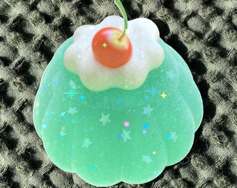 Sparkly Green Jelly Sticker: Holographic Dessert Food, Kawaii