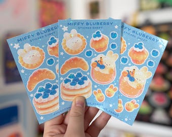 Miffy Blueberry Pancake Sticker Sheet: Holographic Kawaii Bunny Stickers