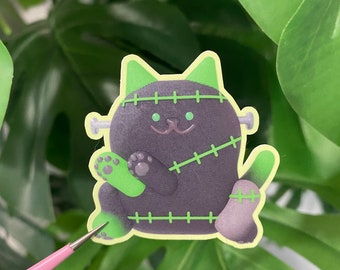 Frankenstein Cat Sticker: Spooky Halloween Vinyl Decal